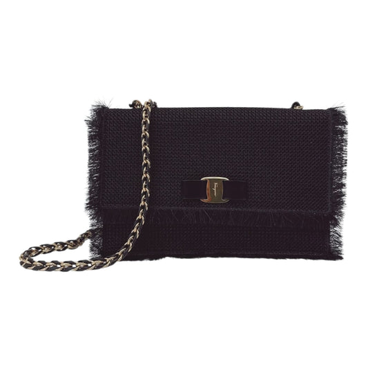 BLACK SUEDE AND FABRIC GINNY FRINGED CROSSBODY BAG