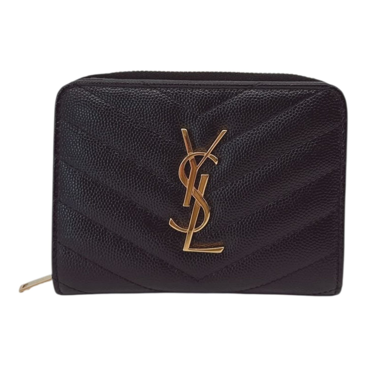 BLACK GRAIN DE POUDRE CASSANDRE MATELASSE COMPACT ZIP AROUND WALLET