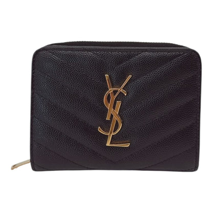 BLACK GRAIN DE POUDRE CASSANDRE MATELASSE COMPACT ZIP AROUND WALLET