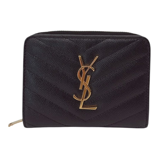 BLACK GRAIN DE POUDRE CASSANDRE MATELASSE COMPACT ZIP AROUND WALLET