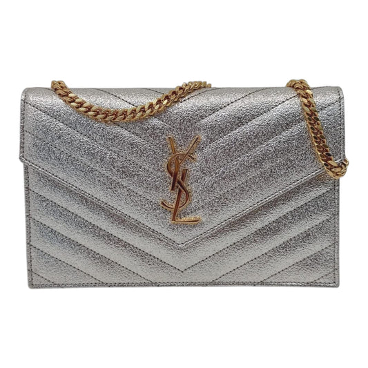 GOLD TEXTURED MONOGRAM SMALL CASSANDRE ENVELOPE WALLET ON CHAIN