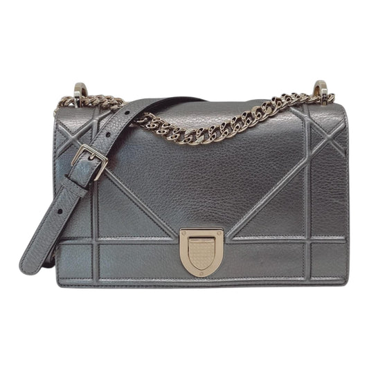 SILVER METALLIC LEATHER MEDIUM DIORAMA FLAP SHOULDER BAG