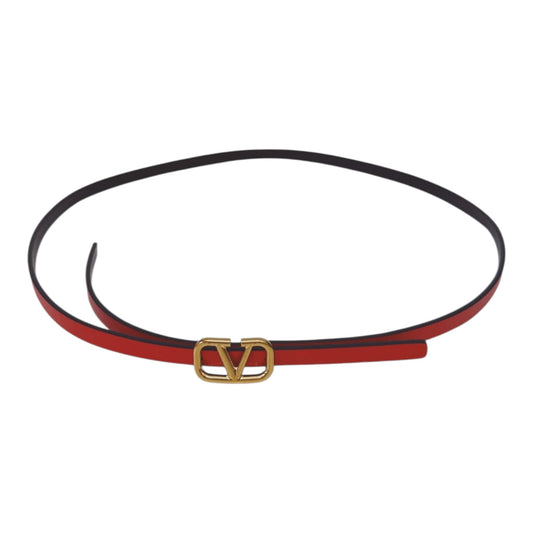 RED BLACK LEATHER REVERSIBLE NARROW V LOGO BELT 70CM