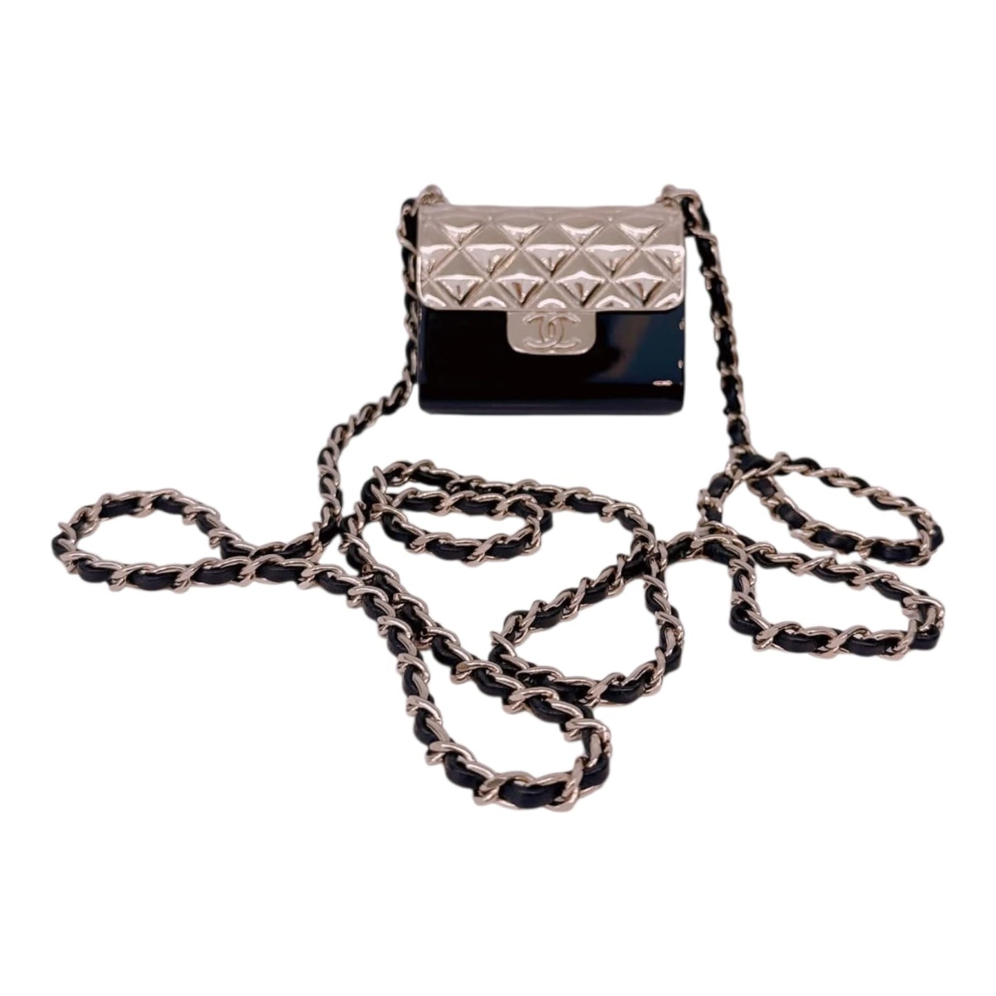 BLACK GOLD METAL RESIN CC CLASSIC FLAP LONG NECKLACE