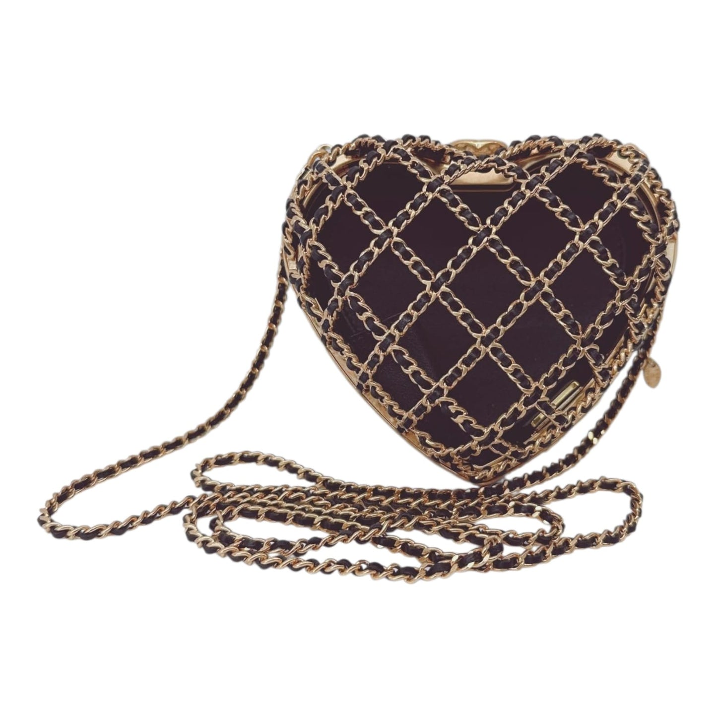 BLACK GOLD HEART MINAUDIERE BAG 23S CAGED EVENING CLUTCH