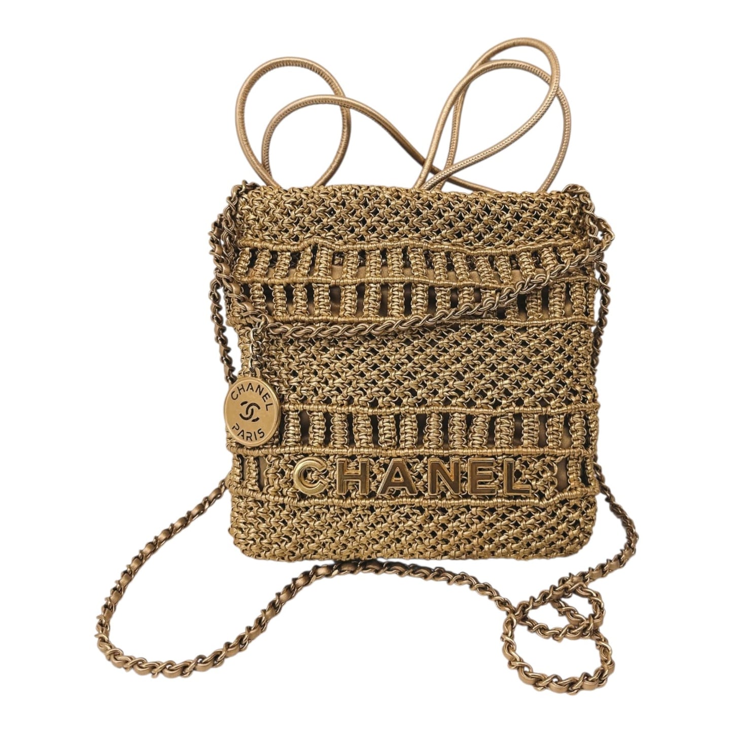 GOLD METALLIC CALFSKIN MACRAME MINI CHANEL 22