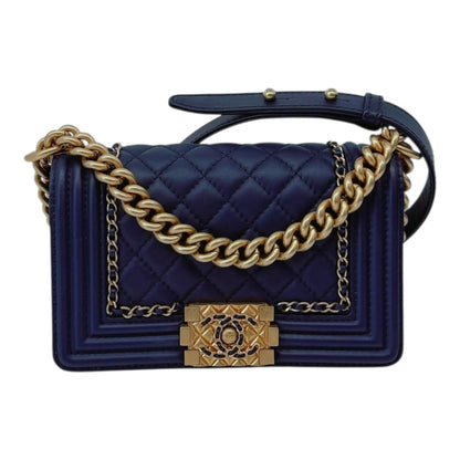 BLUE LAMBSKIN LEATHER SMALL BOY BAG