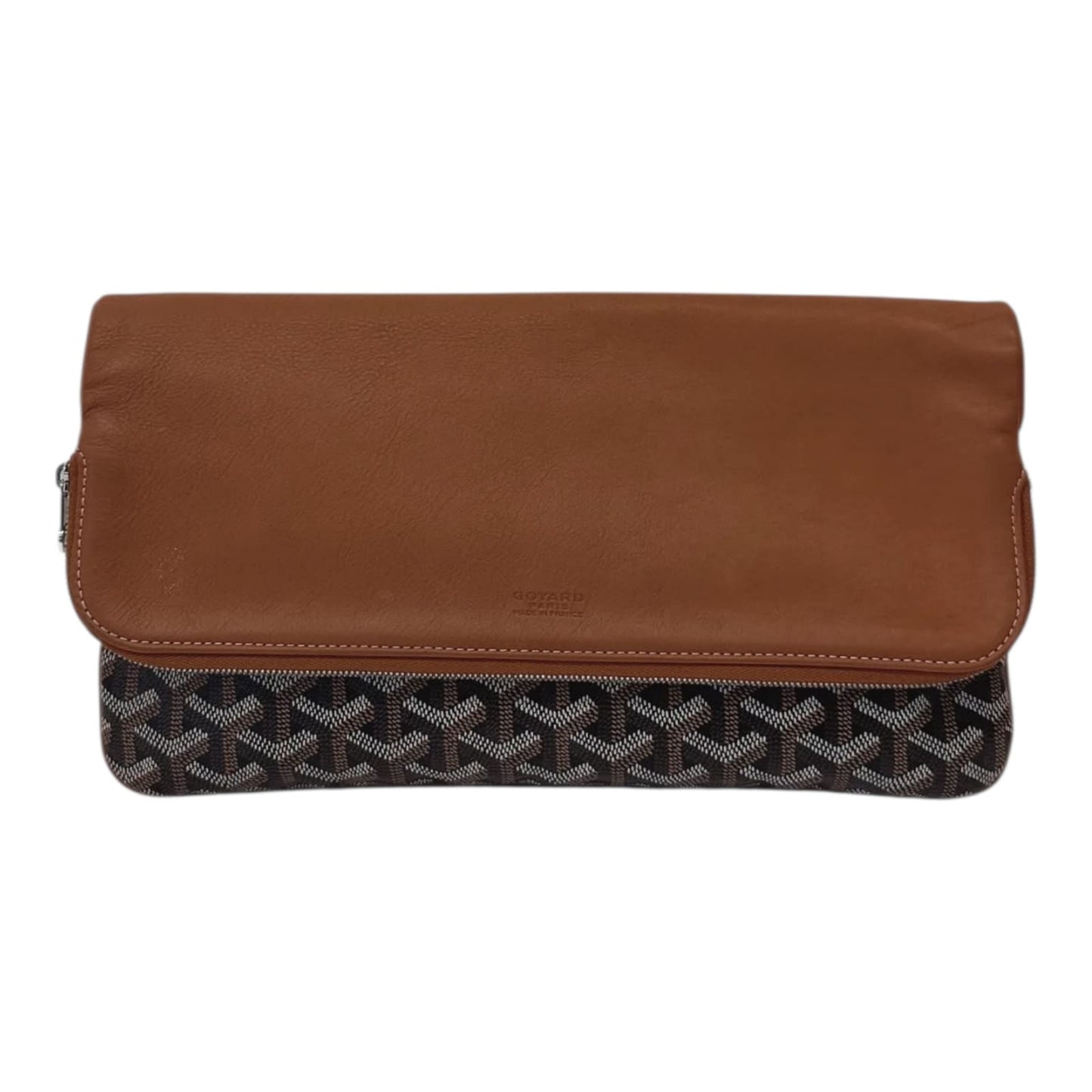 BROWN GOYARDINE COATED CANVAS SOFT LEATHER SAINTE MARIE MM CLUTCH