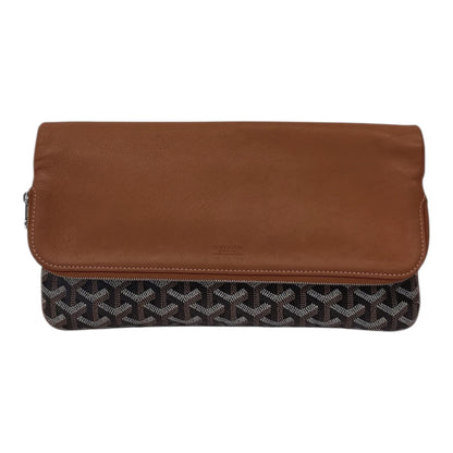 BROWN GOYARDINE COATED CANVAS SOFT LEATHER SAINTE MARIE MM CLUTCH