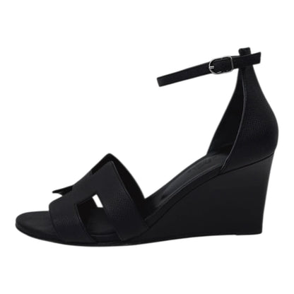 BLACK LEATHER LEGEND ANKLE STRAP SANDALS 38.5
