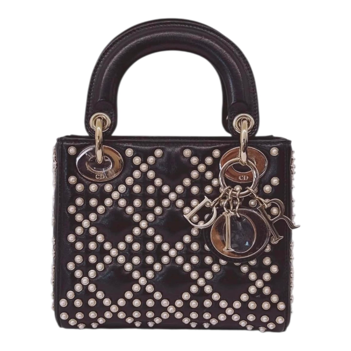 BLACK CRINKLE EFFECT LAMBSKIN PEARL CANNAGE MINI LADY DIOR