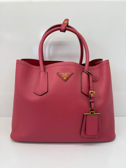 PINK SAFFIANO CUIR LEATHER DOUBLE HANDLE MEDIUM TOTE