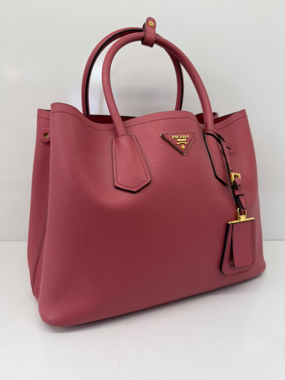 PINK SAFFIANO CUIR LEATHER DOUBLE HANDLE MEDIUM TOTE