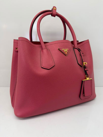 PINK SAFFIANO CUIR LEATHER DOUBLE HANDLE MEDIUM TOTE