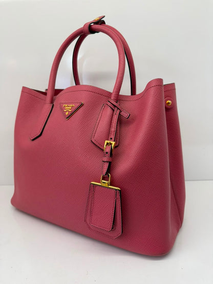 PINK SAFFIANO CUIR LEATHER DOUBLE HANDLE MEDIUM TOTE
