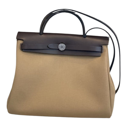 EBENE VACHE HUNTER AND BEIGE MARFA AND CACTUS TOILE HERBAG ZIP 31 PALLADIUM HARDWARE