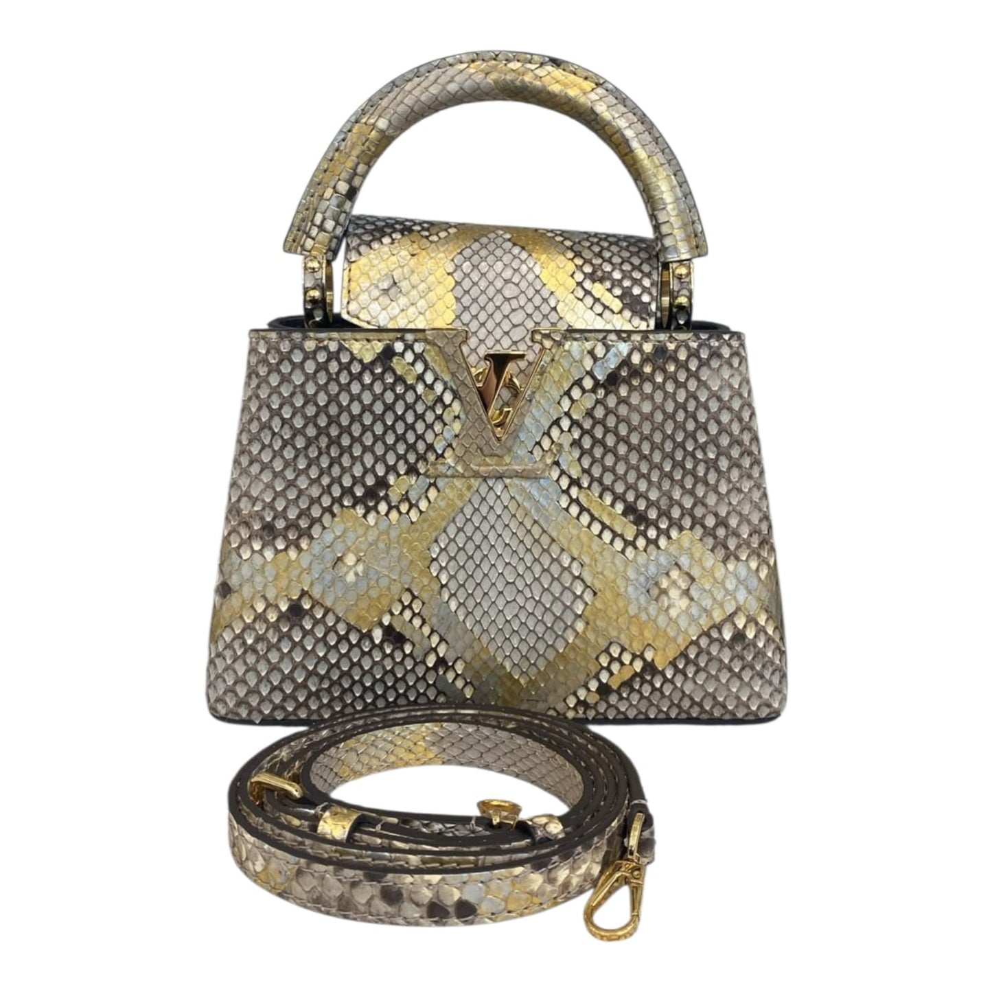 BEIGE GOLD PYTHON LEATHER MINI CAPUCINES BAG