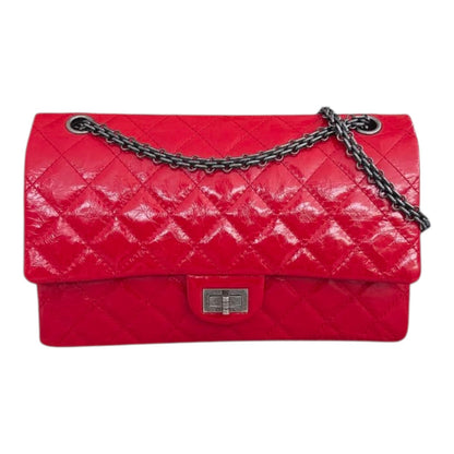 RED SHINY AGED CALFSKIN 2.55 REISSUE DOUBLE FLAP BAG