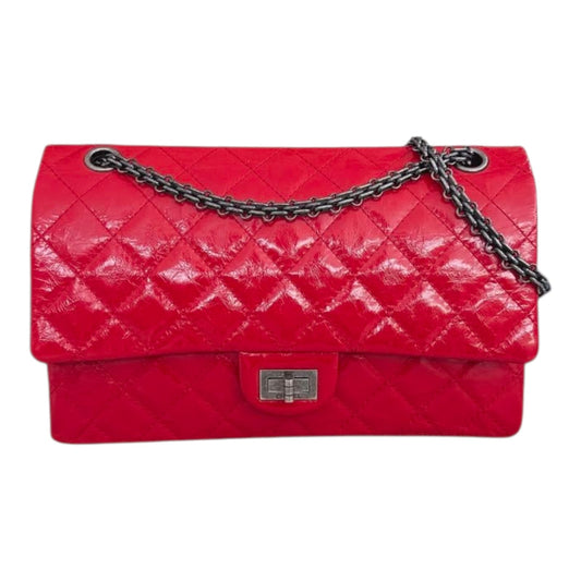 RED SHINY AGED CALFSKIN 2.55 REISSUE DOUBLE FLAP BAG