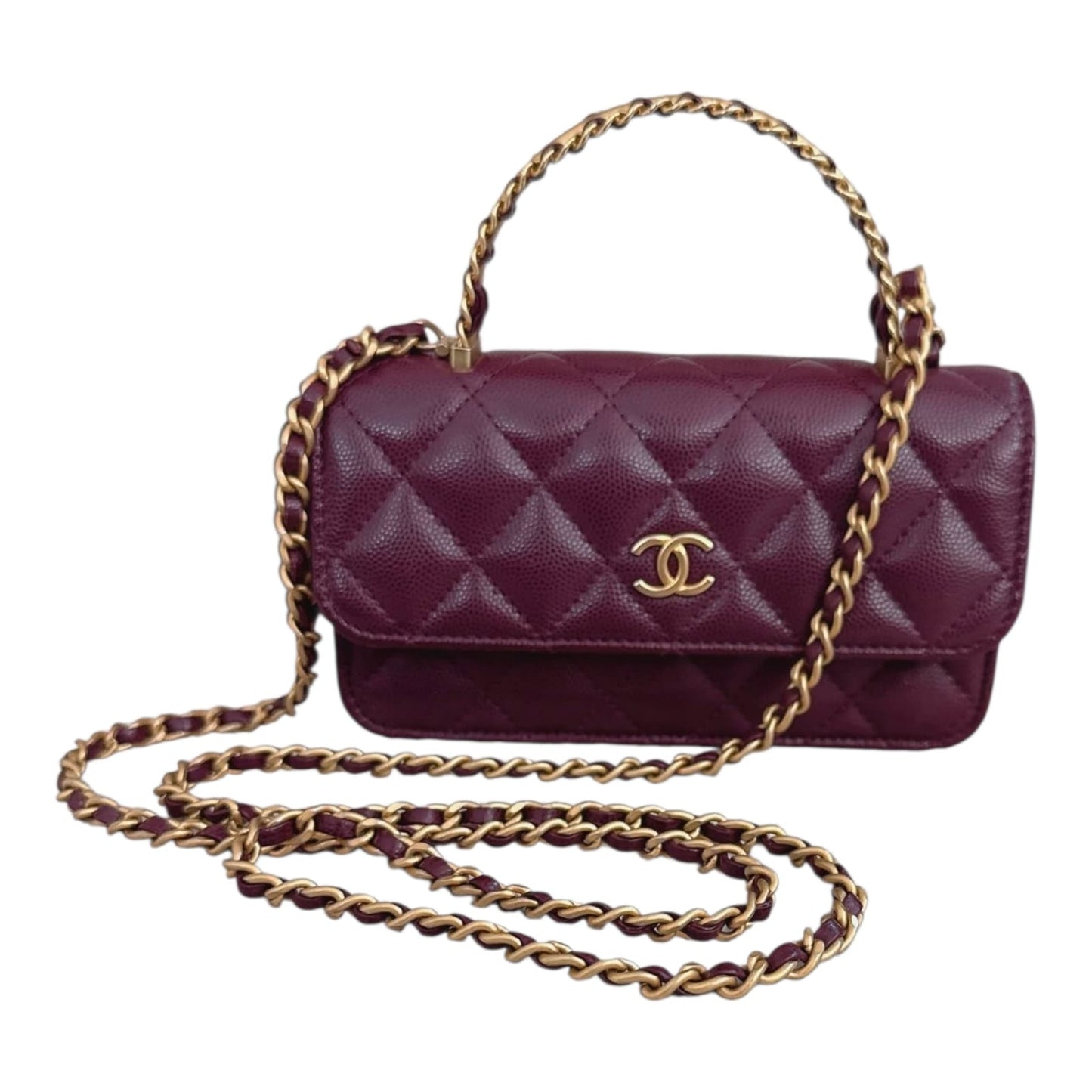BURGUNDY WALLET ON CHAIN WITH TOP HANDLE BAG