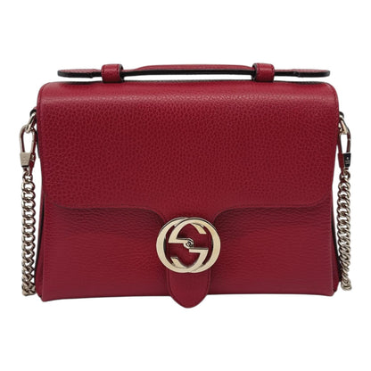RED LEATHER INTERLOCKING TOP HANDLE SHOULDER BAG