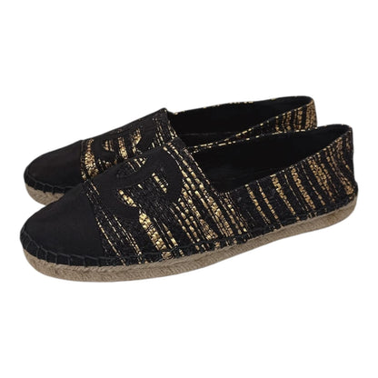 BLACK GOLD WOVEN FABRIC CC ESPADRILLES FLATS 38