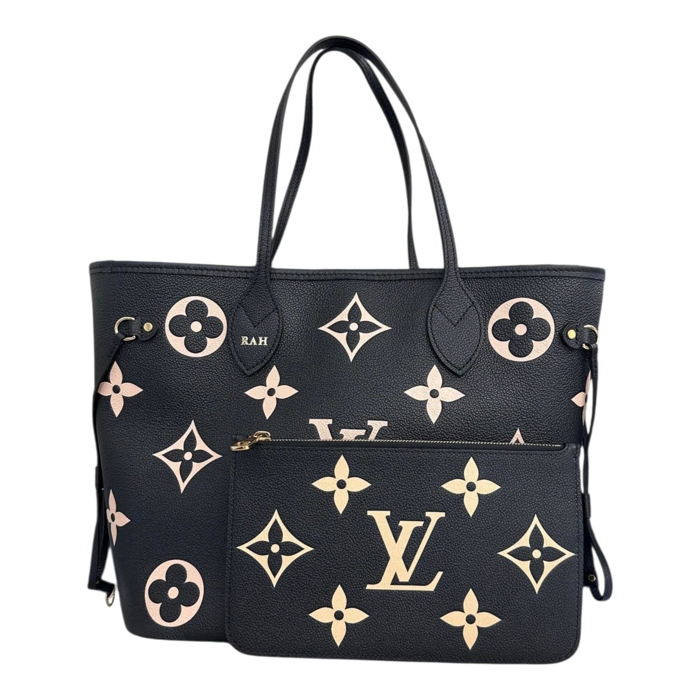 BLACK BEIGE MONOGRAM EMPREINTE LEATHER NEVERFULL MM TOTE BAG