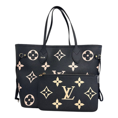 BLACK BEIGE MONOGRAM EMPREINTE LEATHER NEVERFULL MM TOTE BAG