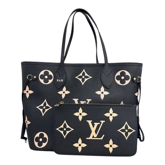 BLACK BEIGE MONOGRAM EMPREINTE LEATHER NEVERFULL MM TOTE BAG