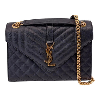 BLACK MATELASSE LEATHER MEDIUM ENVELOPE CHAIN BAG