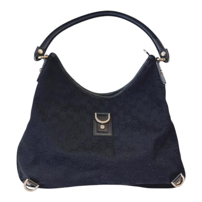 BLACK GG CANVAS AND LEATHER ABBEY D-RING HOBO BAG