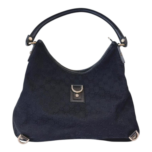 BLACK GG CANVAS AND LEATHER ABBEY D-RING HOBO BAG