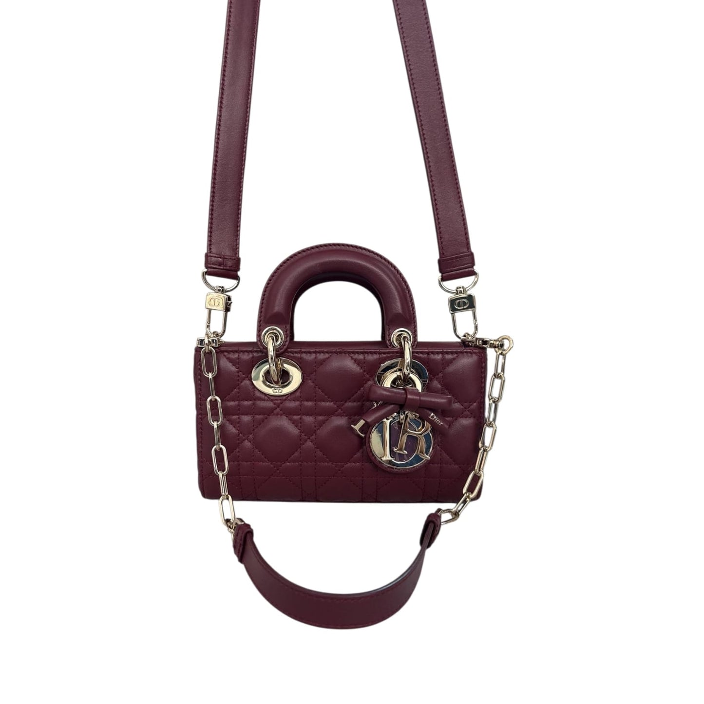 HERMITAGE RED CANNAGE LAMBSKIN DIOR OR MINI LADY D-JOY BAG