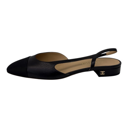 BLACK GOATSKIN AND GROSGRAIN SLINGBACKS 40C