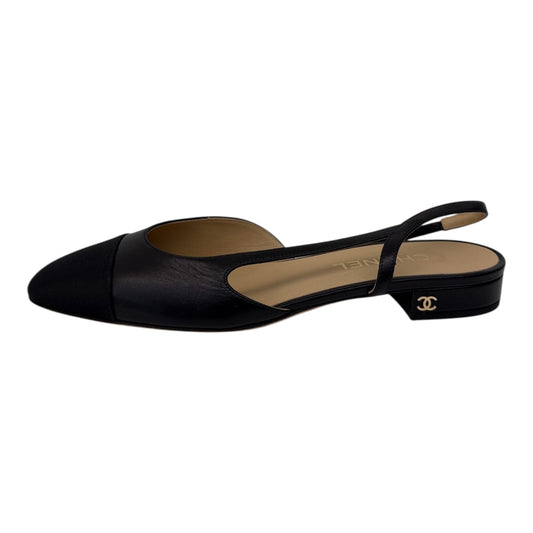 BLACK GOATSKIN AND GROSGRAIN SLINGBACKS 40C