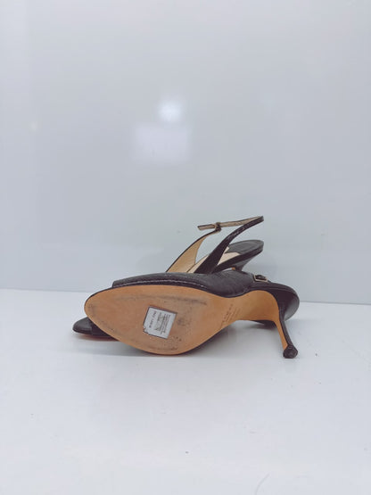 BLACK WATERSNAKE LEATHER SLINGBACK PUMPS 39.5