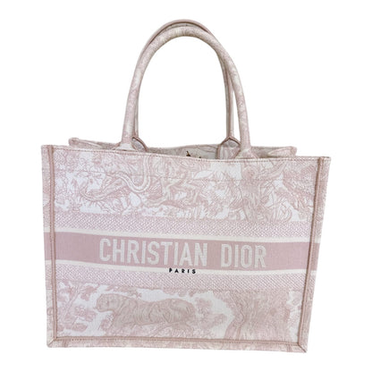 PINK/WHITE EMBROIDERED CANVAS TOILE DE JOUY MEDIUM BOOK TOTE