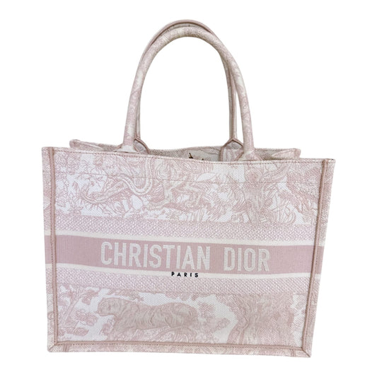 PINK/WHITE EMBROIDERED CANVAS TOILE DE JOUY MEDIUM BOOK TOTE