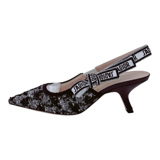 BLACK WHITE TWEED JADIOR SLINGBACK PUMPS 38