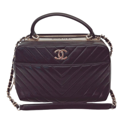 BLACK CHEVRON LAMBSKIN MEDIUM TRENDY CC BOWLING BAG