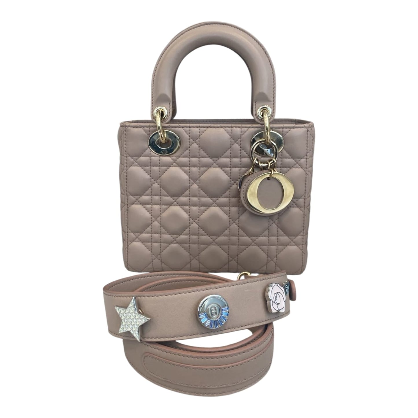 BEIGE CALFSKIN CANNAGE SMALL MY ABCDIOR LADY DIOR HANDBAG