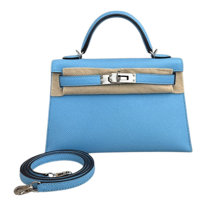 BLEU CELESTE MINI KELLY SELLIER 20 EPSOM LEATHER PALLADIUM HARDWARE