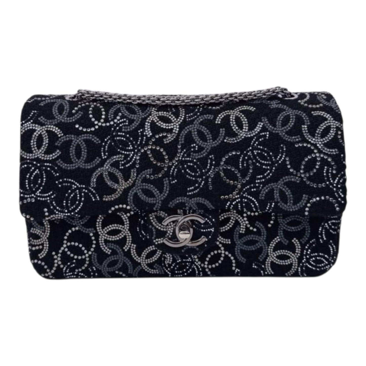 BLACK EMBELLISHED CC PARIS SHANGHAI PUDONG MEDIUM CLASSIC DOUBLE FLAP BAG