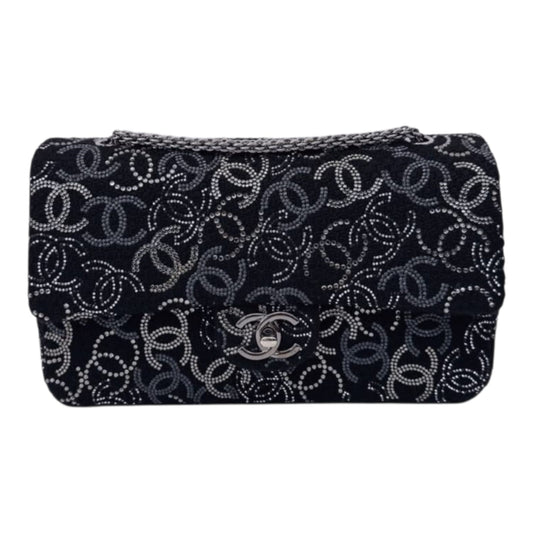 BLACK EMBELLISHED CC PARIS SHANGHAI PUDONG MEDIUM CLASSIC DOUBLE FLAP BAG