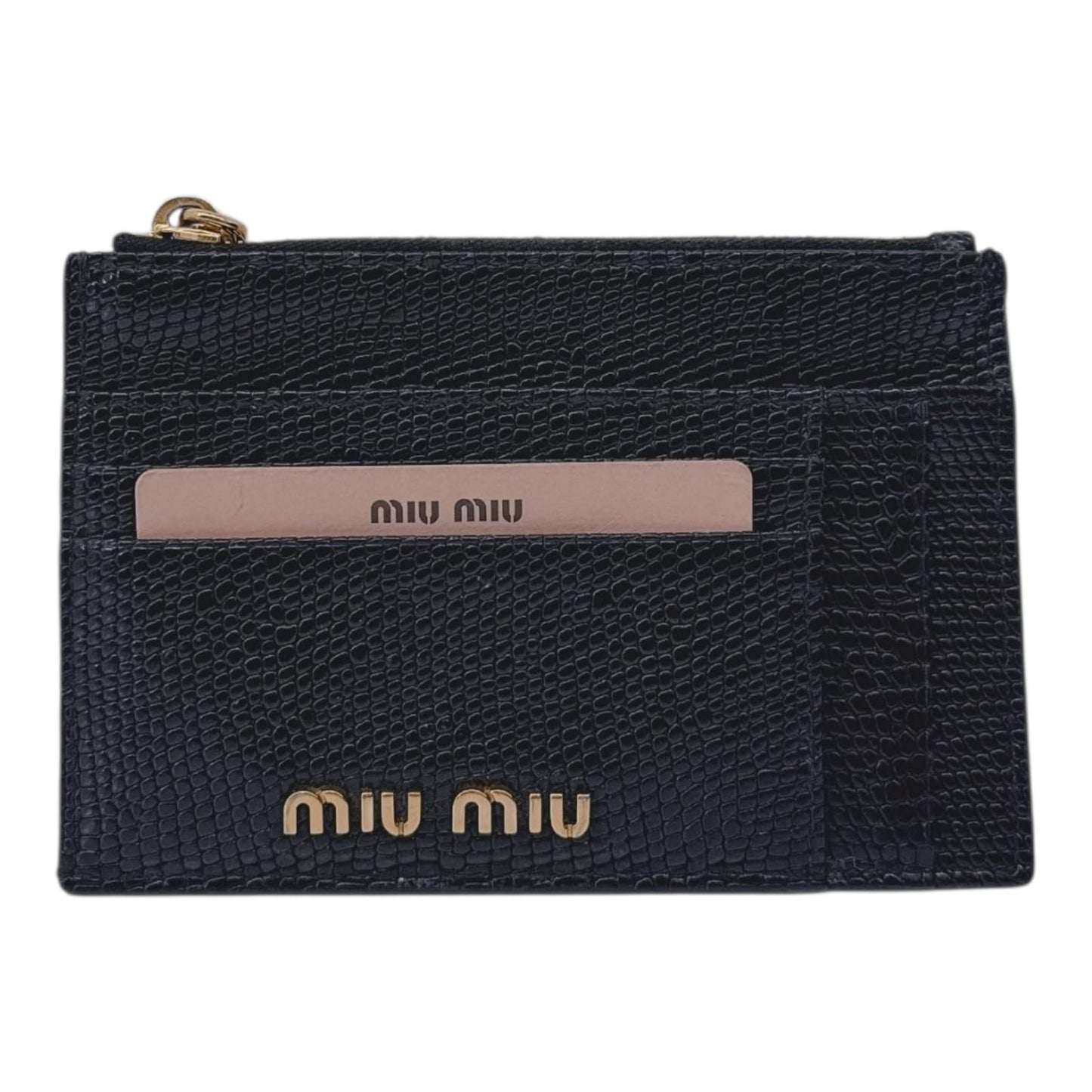 BLACK LIZARD EMBOSSED LEATHER MADRAS CARD HOLDER