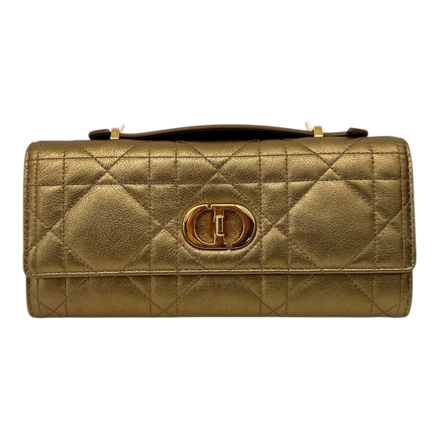 METALLIC GOLD TONE MACROCANNAGE LAMBSKIN LEATHER CARO TOP HANDLE POUCH