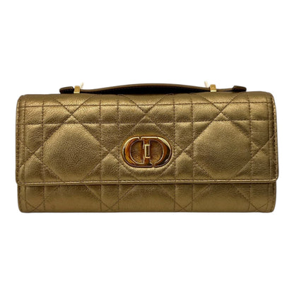 METALLIC GOLD TONE MACROCANNAGE LAMBSKIN LEATHER CARO TOP HANDLE POUCH