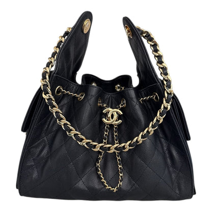 BLACK GRAINED CALFSKIN AND GOLD TONE METAL CHANEL 25 SMALL HANDBAG