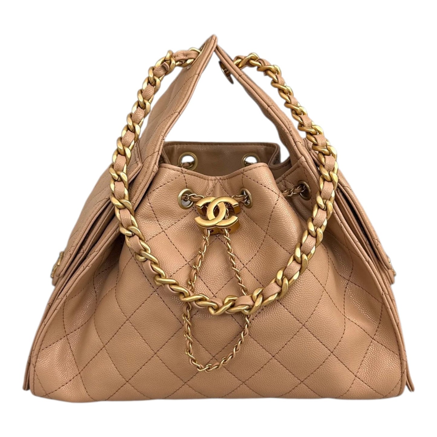 BEIGE GRAINED CALFSKIN CHANEL 25 SMALL GOLD TONE HARDWARE