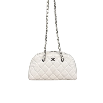 WHITE GRAINED CALFSKIN CC MADEMOISSELLE MINI BOWLING BAG